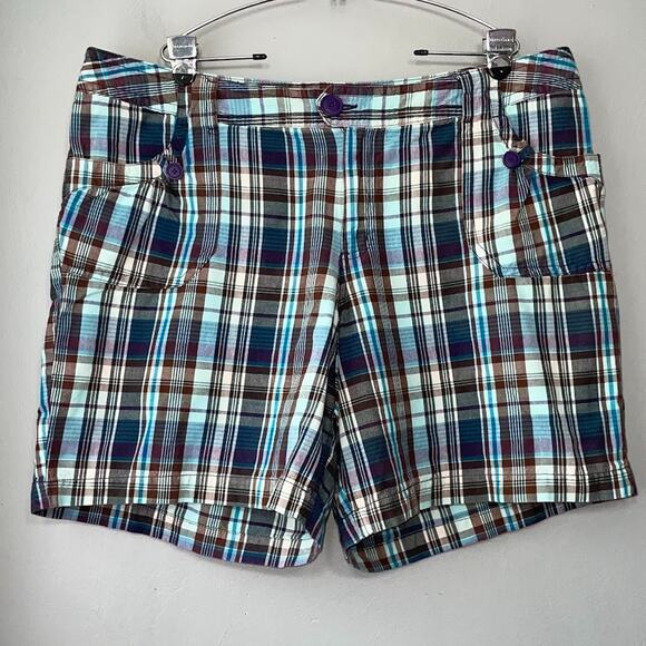 JMS Just My Size Women Plus 22W Teal Blue Plaid Shorts Y2K Preppy Casual Country - Picture 1 of 10